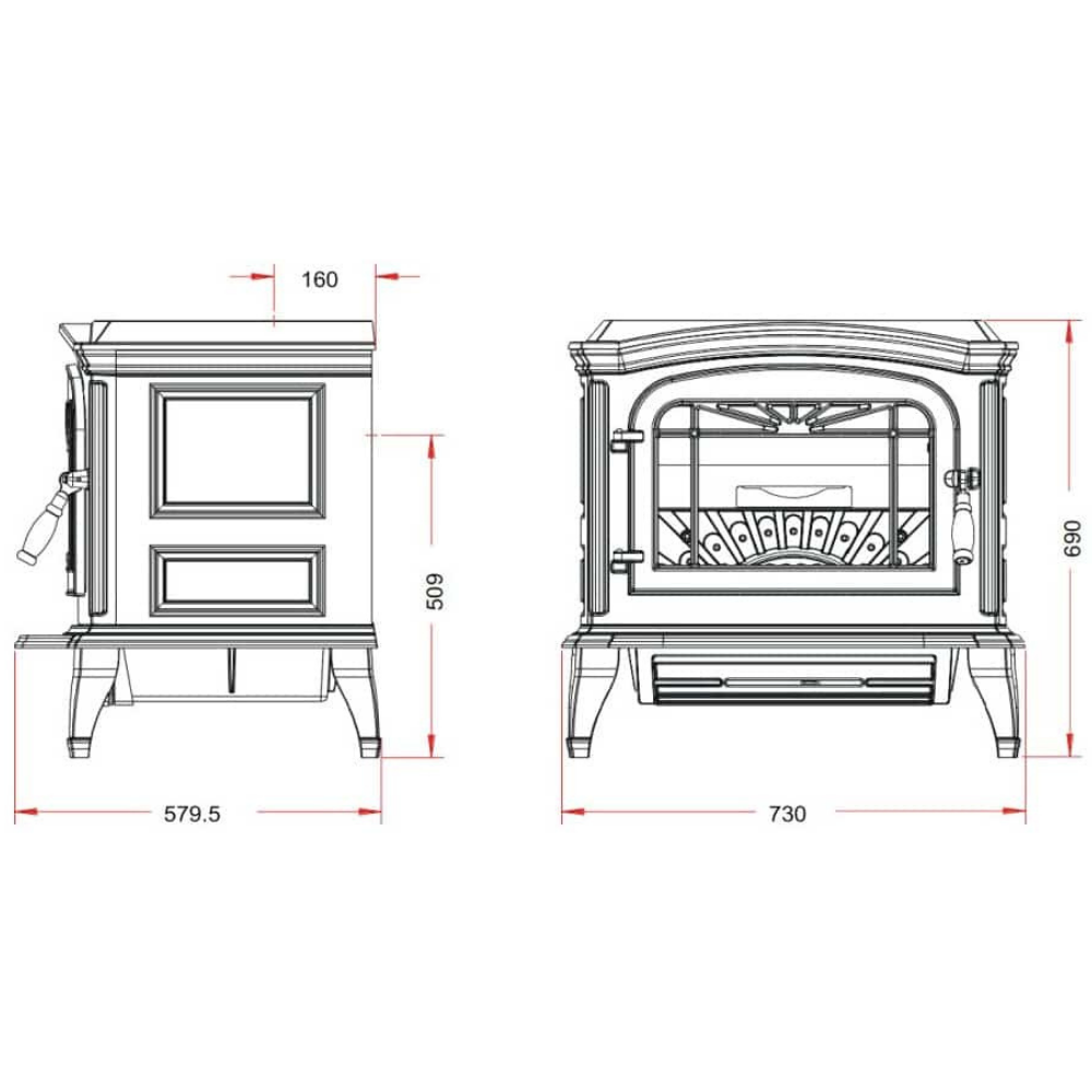 Sobă din fontă Invicta Bradford Negru, 9–13,5 kW - imagine 2